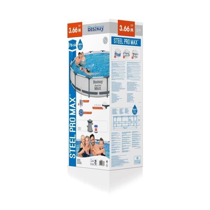 Piscina sobre suelo BESTWAY Steel Pro Max - Redonda - Diámetro 366 x 76 cm, filtro de cartucho 5 Piscina sobre suelo BESTWAY Steel Pro Max - Redonda - Diámetro 366 x 76 cm, filtro de cartucho 5