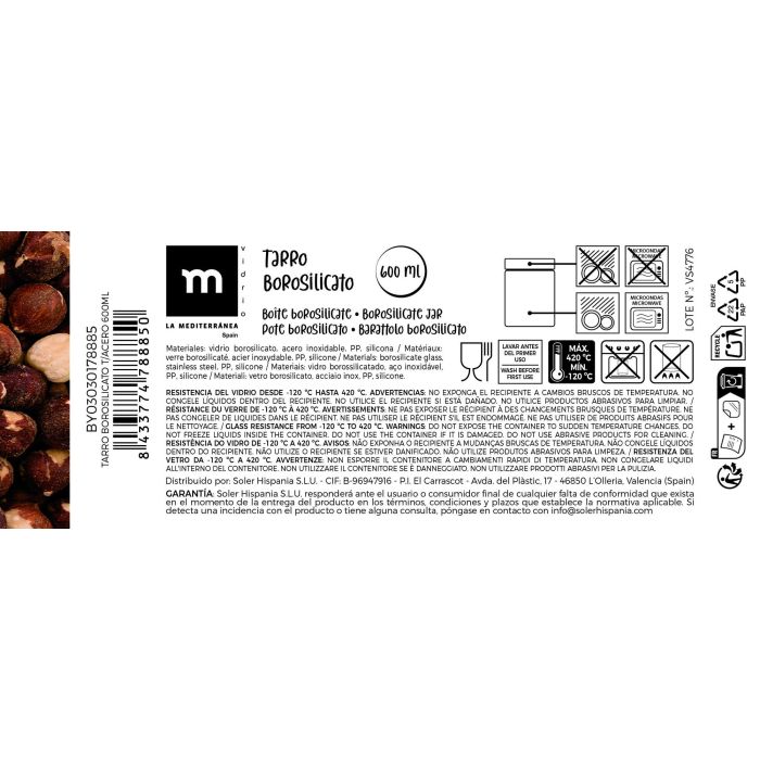 La Mediterranea Tarro Borosilicato con Tapa de Acero Inoxidable 600 ml con Medidas 10.8x10.8x11 cm 5