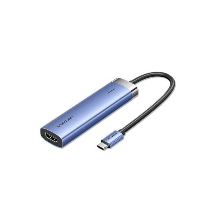 Vention TGESB Docking Station HUB USB-C 5 en 1 | HDMI 4K, 3x USB 3.0 (5Gbps), USB-C PD 100W | Aleación Aluminio Azul