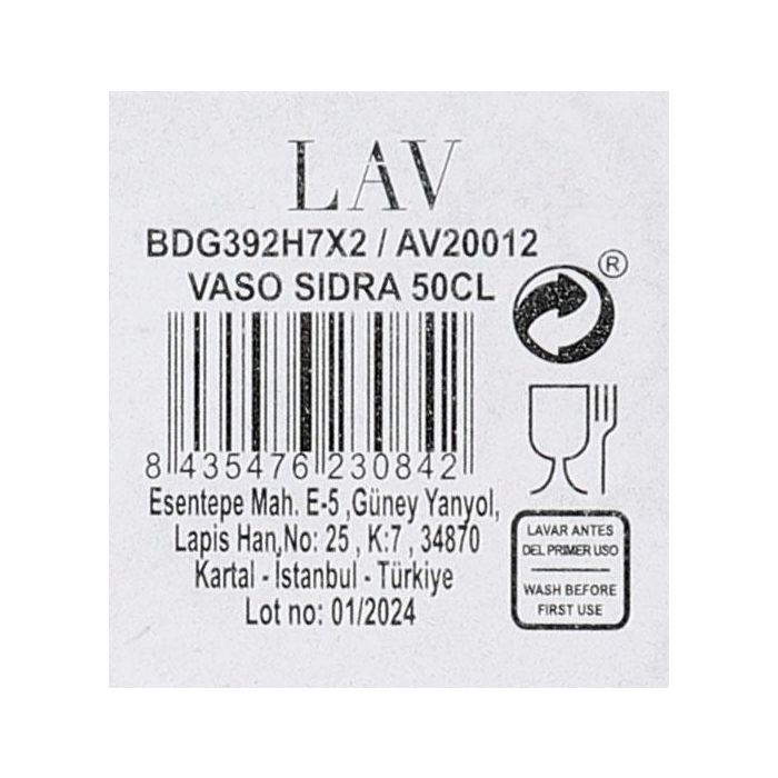 Lav Vaso Sidra Bodega 51 cl Ø9x9x12cm (48 Unidades) Lav Vaso Sidra Bodega 51 cl Ø9x9x12cm (48 Unidades)