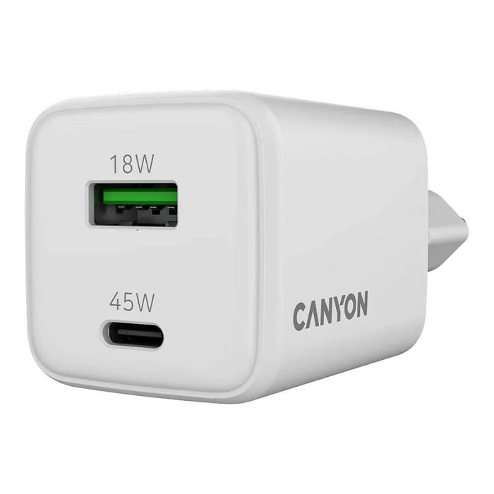 Canyon CU45AC Cargador GaN 45W con 1 Puerto USB-C PD y 1 Puerto USB-A QC, Enchufe UE, Blanco 4 Canyon CU45AC Cargador GaN 45W con 1 Puerto USB-C PD y 1 Puerto USB-A QC, Enchufe UE, Blanco 4