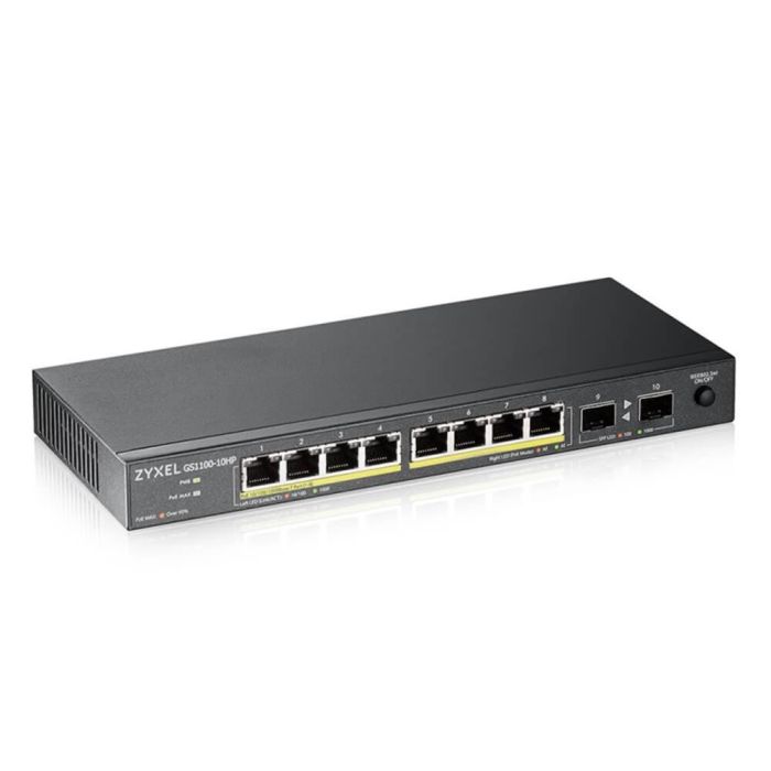 ZYXEL GS1100-10HP v2 Switch No administrado Gigabit Ethernet (10/100/1000) 8 Puertos PoE Negro