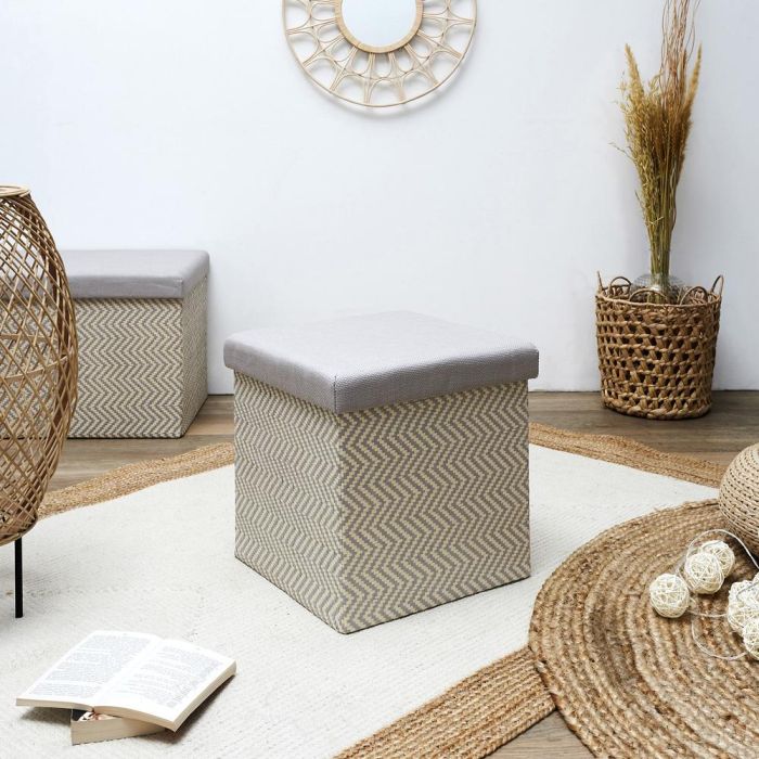Home Deco Factory Caja-Puf Plegable Trenzado Gris Colección Mirage Asiento Extra Guarda Objetos 38x38x38 cm 6