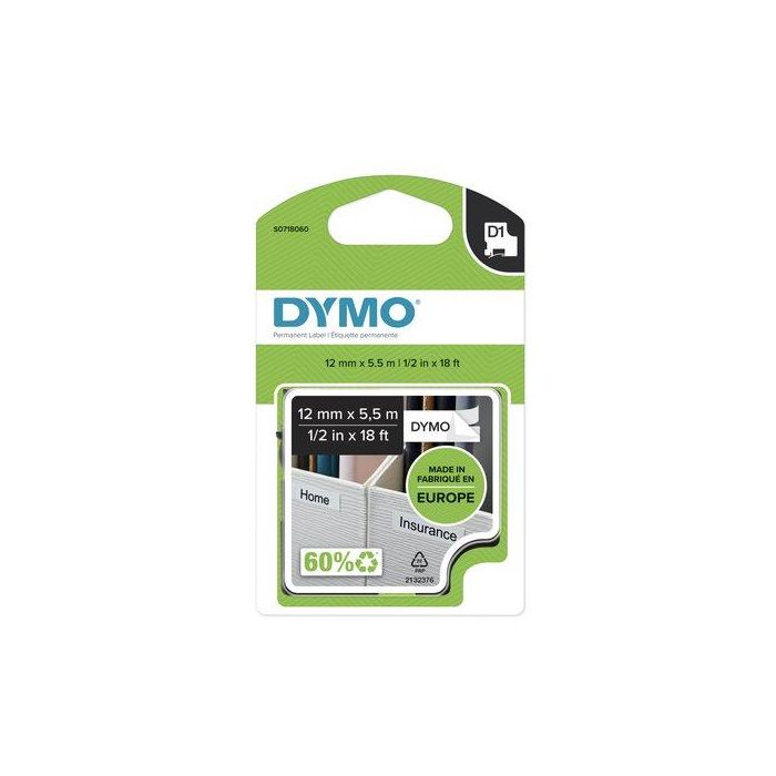 DYMO Cinta LM D1 12mmx5,5m Negro/blanco polyester adhesivo permanente