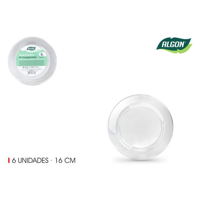 Set de 6 platos transparentes Algon 16 cm (24 Unidades) Set de 6 platos transparentes Algon 16 cm (24 Unidades)