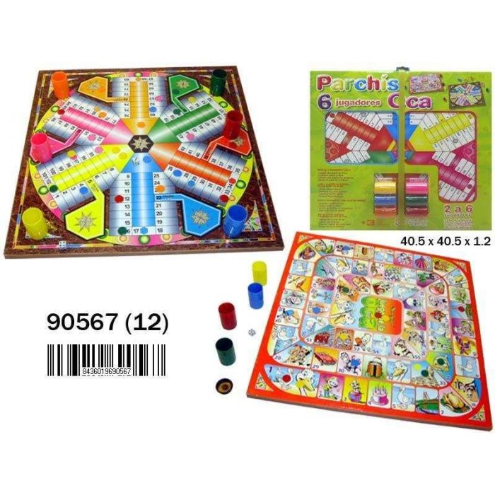 Tablero de madera parchis 6 y oca con accesorios 40,5x40,5x1,2 cm 1 Tablero de madera parchis 6 y oca con accesorios 40,5x40,5x1,2 cm 1
