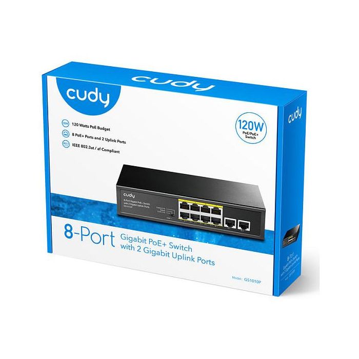 Cudy GS1010P RM PoE+ Switch Gestionable Gigabit de 8 Puertos con PoE+, Montaje en Rack 3