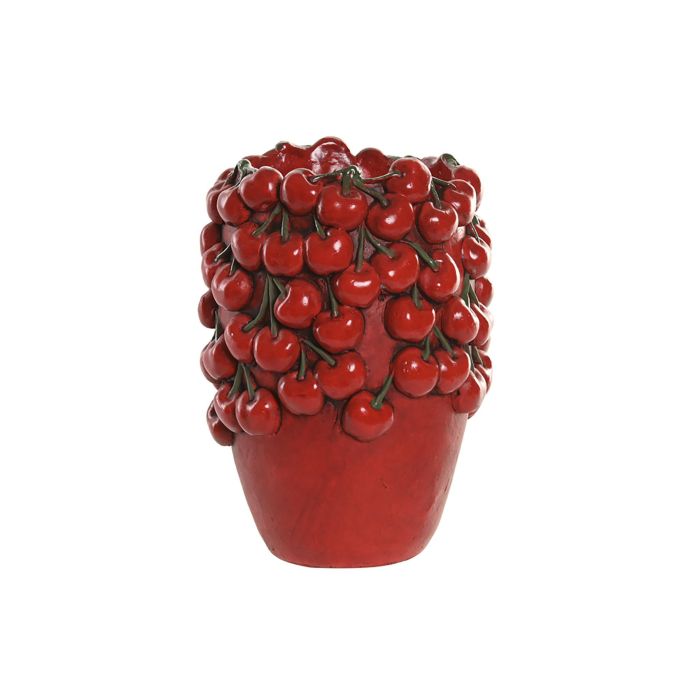 DKD Home Decor Jarrón Tropical Rojo de Cemento con Cerezas 18x18x25 cm - Set de 4 Unidades