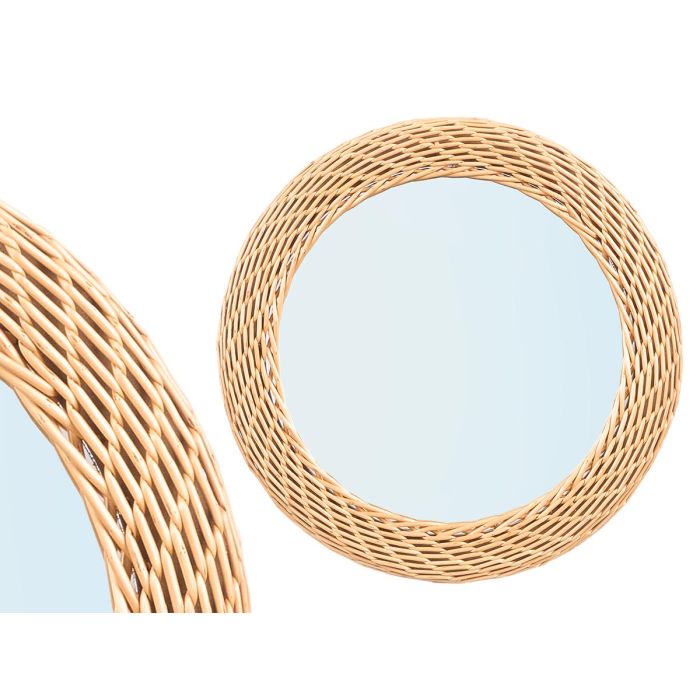 Giftdecor Espejo Redondo Pequeño con Borde de Ratán Natural Vidrio 41x41 cm (Set de 8)
