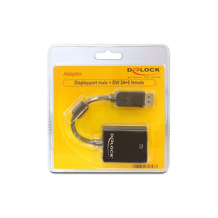 DeLOCK 61847 Adaptador DisplayPort Macho a DVI-I Hembra Negro 22.5cm