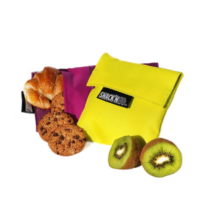 Porta snacks reutilizables snack'n'go lila-amarillo 14x14cm y 20x20cm, 2 unidades 2