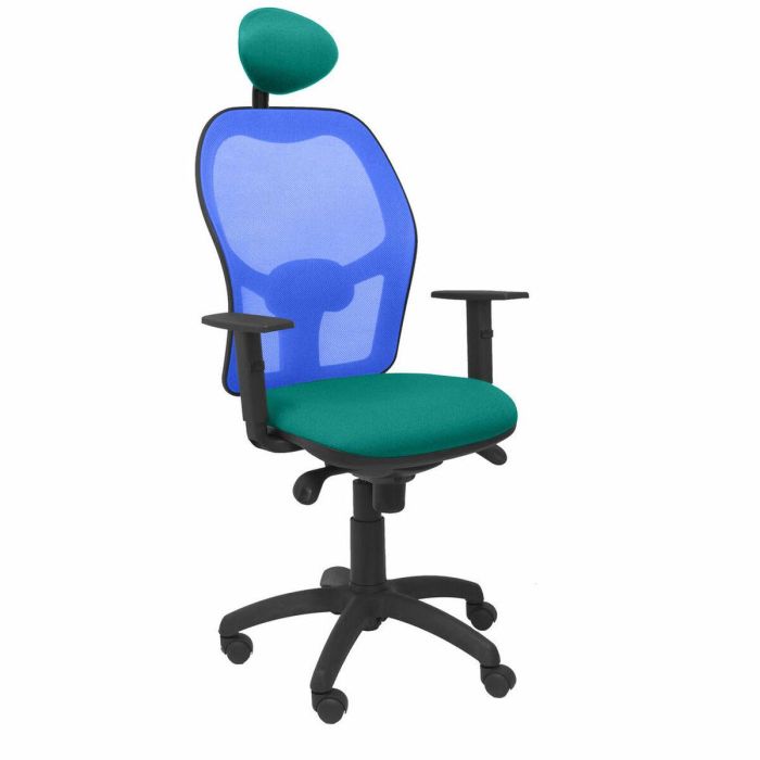 PIQUERAS Y CRESPO Silla Jorquera malla azul asiento bali turquesa con cabecero fijo PIQUERAS Y CRESPO Silla Jorquera malla azul asiento bali turquesa con cabecero fijo