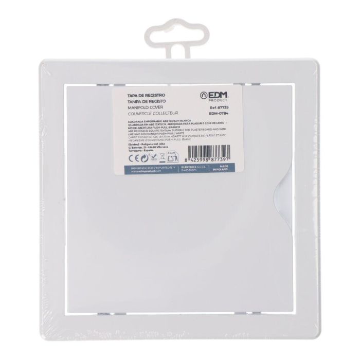 Edm Tapa de Registro Cuadrada Empotrable ABS Blanca 15x15cm 2 Edm Tapa de Registro Cuadrada Empotrable ABS Blanca 15x15cm 2
