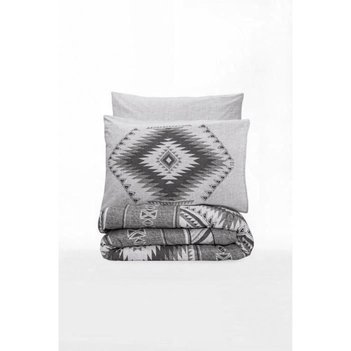 Juego de cama - 1 funda nórdica 220x240 cm + 2 fundas de almohada 60x60 cm - 100% algodón - Antracita 2 Juego de cama - 1 funda nórdica 220x240 cm + 2 fundas de almohada 60x60 cm - 100% algodón - Antracita 2