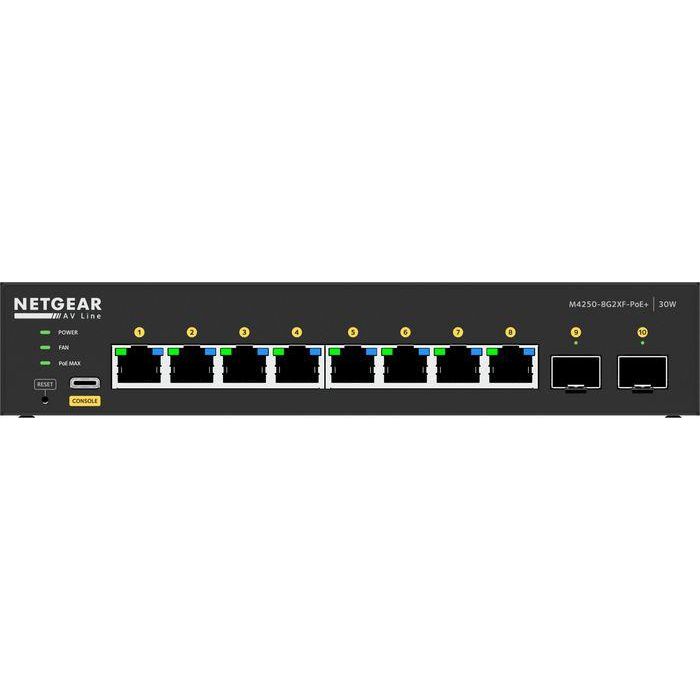Netgear Switch Gestionado 8x1G PoE+ 220W y 2xSFP+ para AV sobre IP Netgear Switch Gestionado 8x1G PoE+ 220W y 2xSFP+ para AV sobre IP