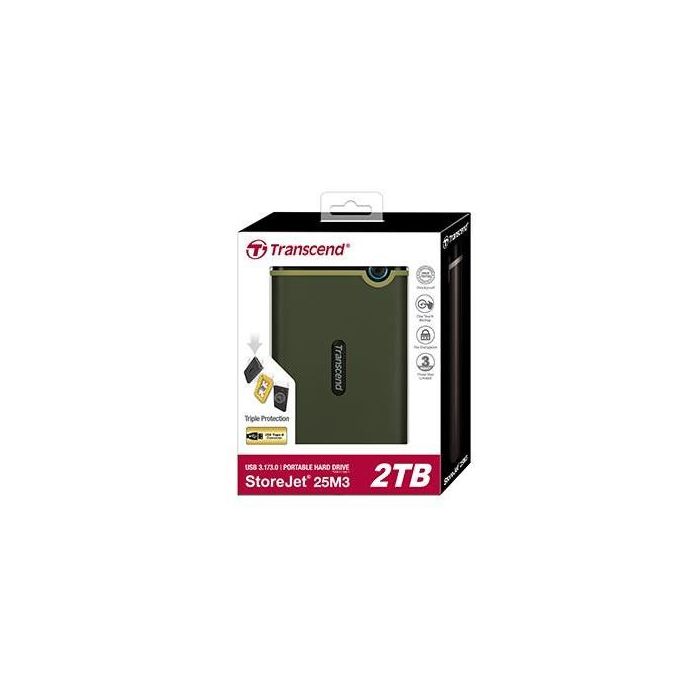 Transcend 25M3G Disco Duro Externo Portátil 1TB USB 3.1 2.5" StoreJet Military Green Resistente a Golpes 1 Transcend 25M3G Disco Duro Externo Portátil 1TB USB 3.1 2.5" StoreJet Military Green Resistente a Golpes 1