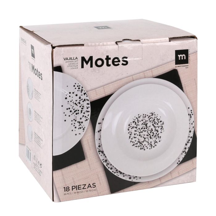 La Mediterranea Vajilla Redonda 18 Piezas Motes con 4 Platos, 4 Platos Hondo, 4 Platos Postre, 4 Tazas y 4 Platillos (2 Unidades)