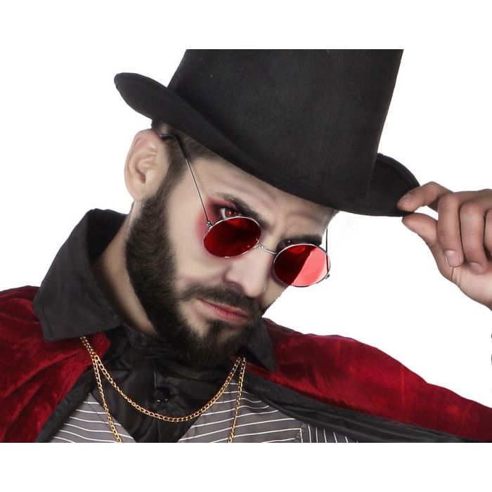 Gafas Redondas Halloween con Lentes Rojas - Diseño Metálico para Disfraces de Vampiros y Demonios