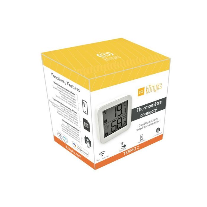 Termómetro e higrómetro - KONYKS - Termo 2 - Interior - Detector de temperatura y humedad - Wi-Fi - Pantalla grande - Blanco 4