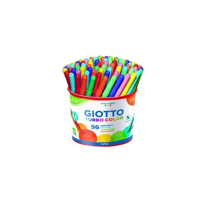 Giotto Rotuladores Turbo Color, 96 unidades (12 colores x 8), lavables, punta bloqueada de 2.8 mm