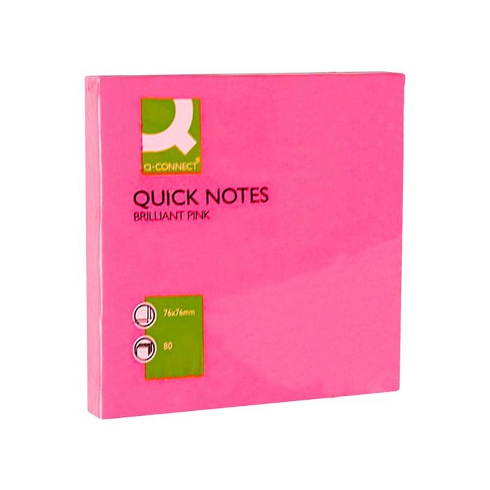 Bloc De Notas Adhesivas Quita Y Pon Q-Connect 76x76 mm Rosa Neon 80 Hojas 6 unidades 2