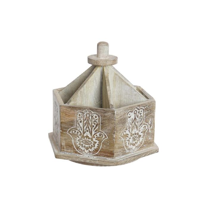 DKD Home Decor Portamandos Giratorio Indio Hamsa Marrón de Madera de Mango Decapé 20x20x20 cm