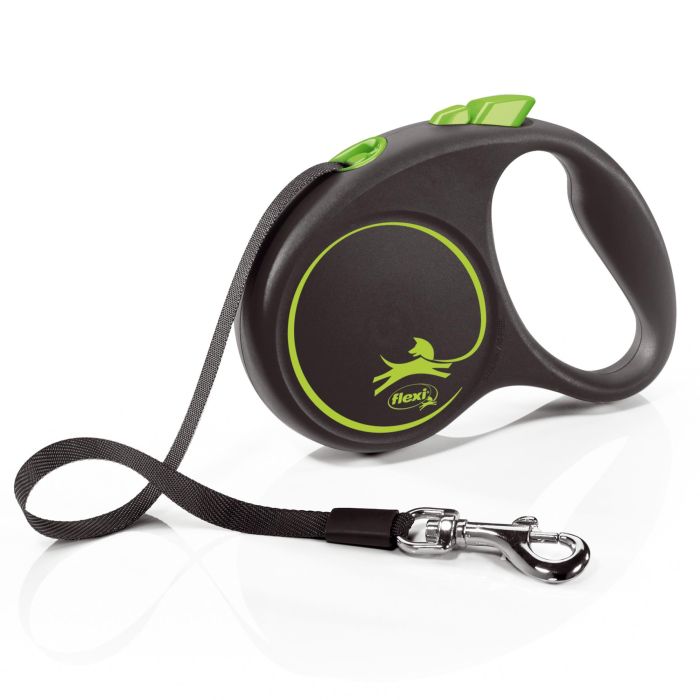 Flexi Black Design S Correa de Cinta 5M Verde con Carcasa Negra