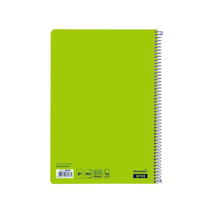 Cuaderno Espiral Liderpapel Folio Smart Tapa Blanda 80H 60 gr Cuadro 4 mm Con Margen Color Verde 10 unidades 4