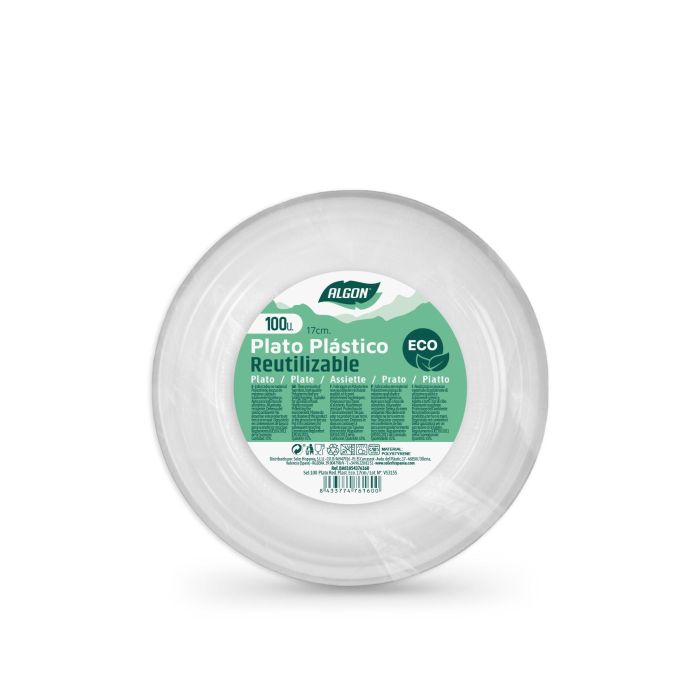 Set de 100 platos redondos ecológicos de plástico, 17 cm - Algon (10 Cajas) 1 Set de 100 platos redondos ecológicos de plástico, 17 cm - Algon (10 Cajas) 1
