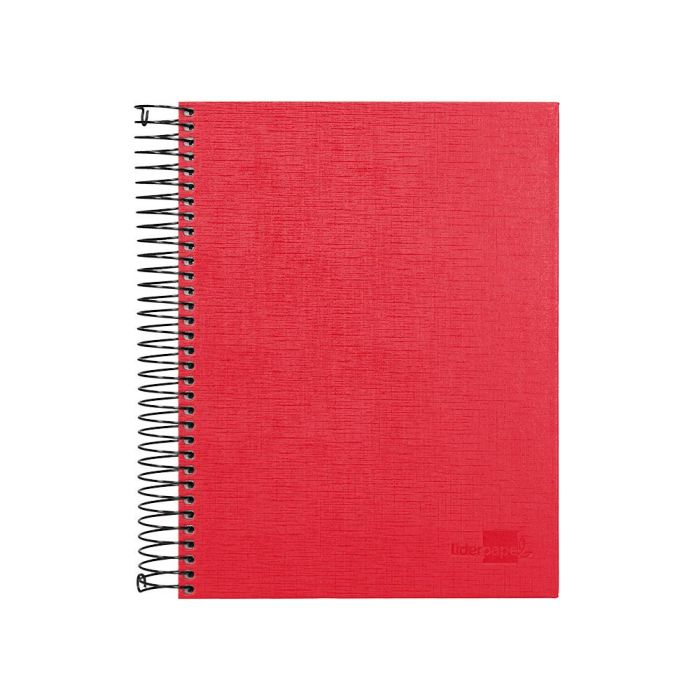 Cuaderno Espiral Liderpapel A5 Micro Papercoat Tapa Forrada 140H 75 gr Cuadro5 mm 5 Bandas 6 Taladros Rojo 2