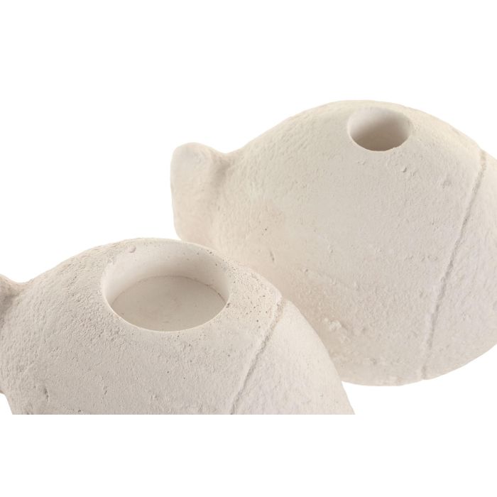 DKD Home Decor Hangzhou design 26b Portavela Mediterraneo Blanco Cemento 10 x 11 x 16 cm (4 Unidades) Simil Piedra con Detalle de Pez
