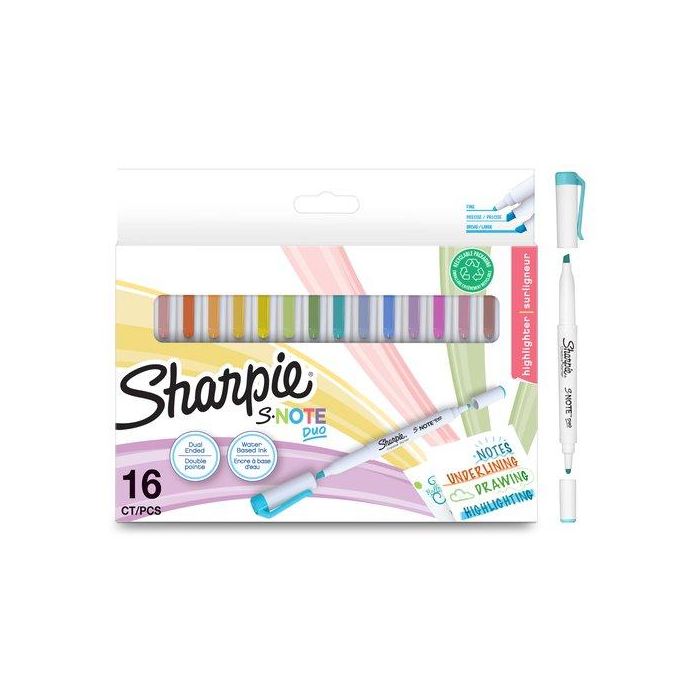 Sharpie Rotuladores Creativos S-Note Duo, Punta Fina y Cincel, 16 Unidades, Colores Surtidos