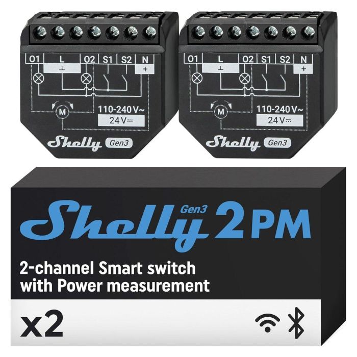 Shelly Relais 2PM Gen3 WLAN max. 16A 2 Canales Medición Empotrar 17
