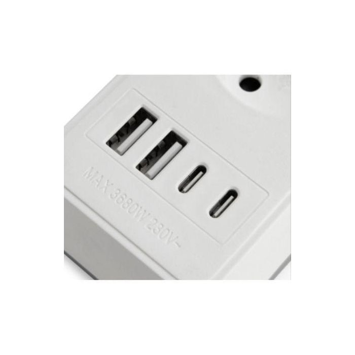 Regleta con Interruptor Orbegozo EN 3100/ 3 Tomas de Corriente/ 2 USB/ 2 USB Tipo-C/ Cable 1.4m/ Blanca 2