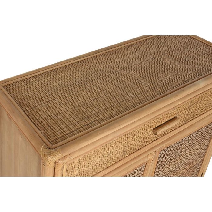 DKD Home Decor Aparador Tropical de Madera de Abeto y Ratán Marrón Claro 100x40x100 cm con 1 Cajón y 2 Puertas. Colección Suipt. 3