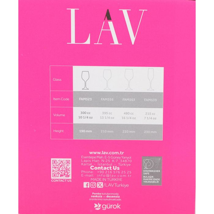 Lav Set 6 Copas Vino 300 cc, ø6x6x19 cm (4 Cajas) 3