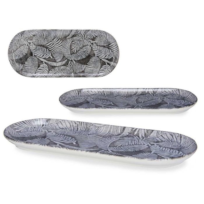 Bandeja Ovalada Hoja Vessia 34.5x15 cm Porcelana Gris (24 Unidades) Bandeja Ovalada Hoja Vessia 34.5x15 cm Porcelana Gris (24 Unidades)