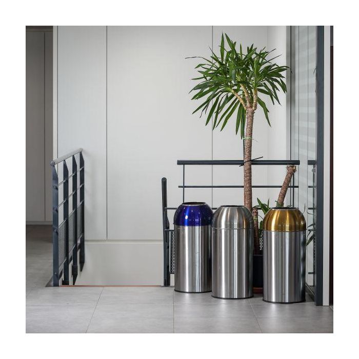 PROBBAX - OD-6140-SSSTL - Papelera de cúpula abierta - 38 cm de Ø x 74 cm de alto - 40 L - Acero inoxidable satinado 3