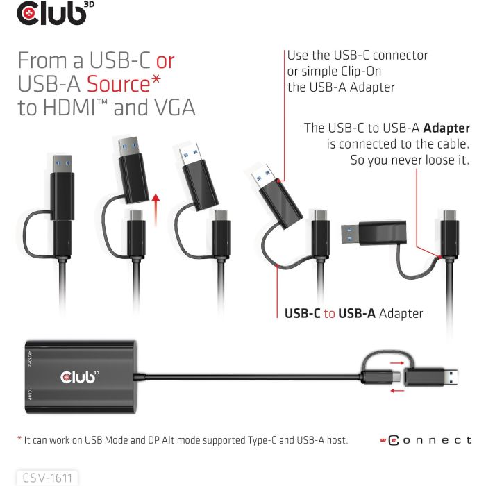 Club3D Adapter USB Typ C/A > HDMI / VGA St/Bu 14 Club3D Adapter USB Typ C/A > HDMI / VGA St/Bu 14