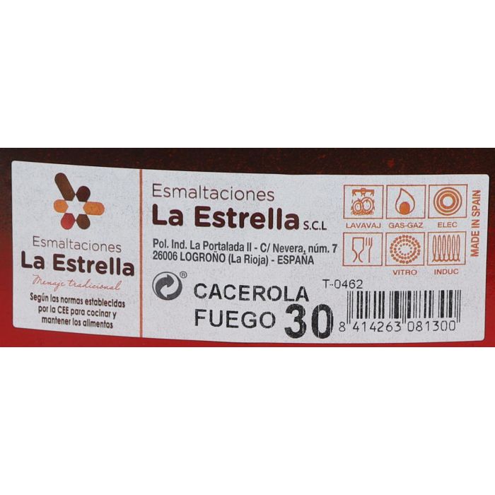 Cacerola Esmaltada con Tapa 30 cm - 8L Fuego - La Estrella (4 Unidades) 1 Cacerola Esmaltada con Tapa 30 cm - 8L Fuego - La Estrella (4 Unidades) 1