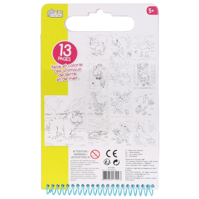 Jeux 2 momes Cuaderno para Colorear con Asa, 13 Animales, Puntos a Conectar, para Niños Mayores de 3 Años, 15x1,5xh.25 cm 6
