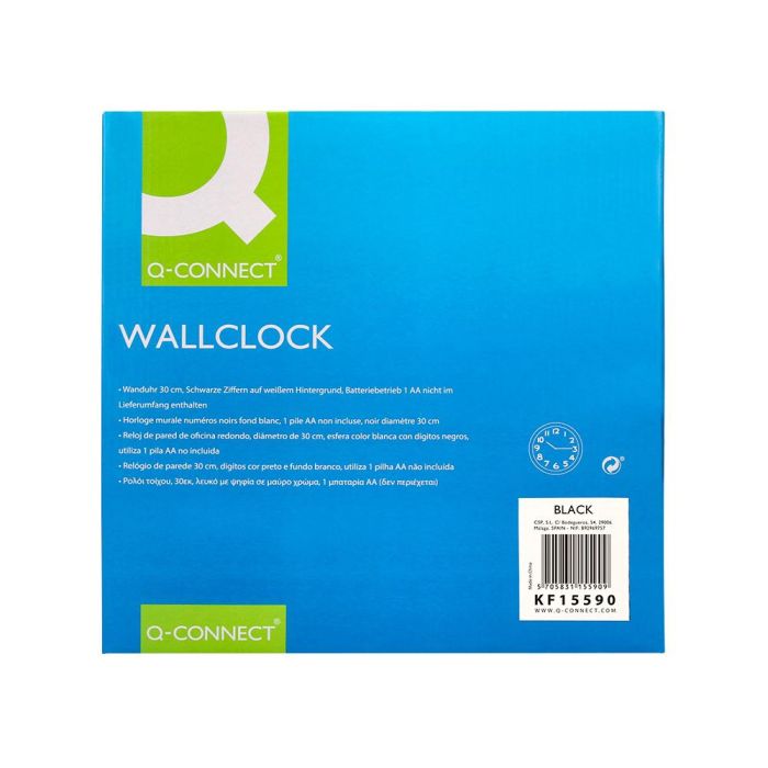 Reloj Q-Connect De Pared Plastico Oficina Redondo 30 cm Marco Negro 10