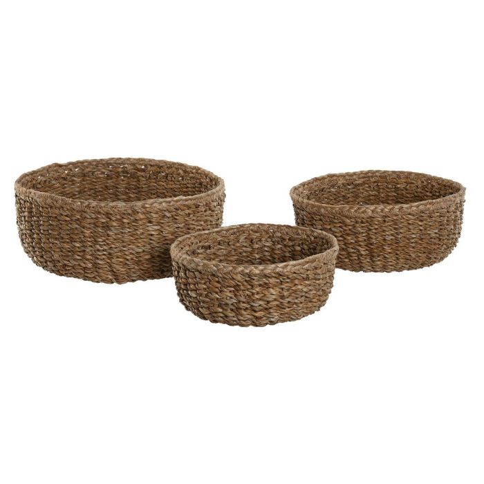 Juego de Cestas Home ESPRIT Natural Fibra natural Boho 30 x 30 x 13 cm (3 Piezas) 1