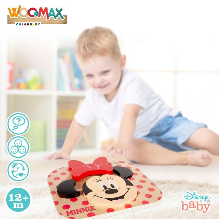 WOOMAX Puzzle de madera Minnie Disney 6 piezas 22x20cm para +12 meses 3