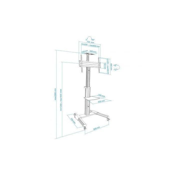 Soporte de Suelo Inclinable/ Ajustable con Ruedas TooQ FS1870M-B para TV de 37-70"/ hasta 50kg 4 Soporte de Suelo Inclinable/ Ajustable con Ruedas TooQ FS1870M-B para TV de 37-70"/ hasta 50kg 4