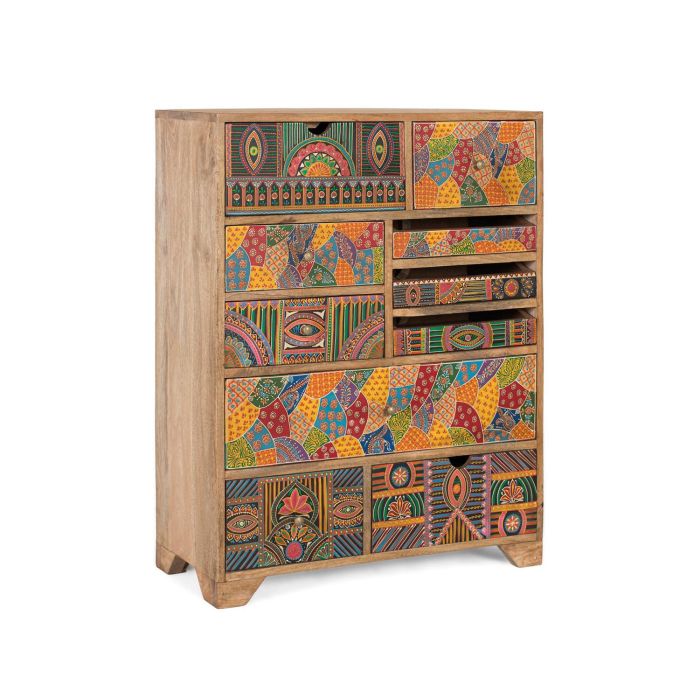Giner y Colomer Aparador Alto Madera de Mango 90 cm Natural Multicolor 10 Cajones 1