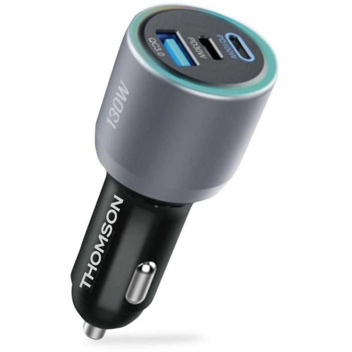 Thomson THO3513767410502 Cargador de Coche 130W GaN de Nueva Generación, con 2 Puertos USB-C Power Delivery (PD) 100W y 30W