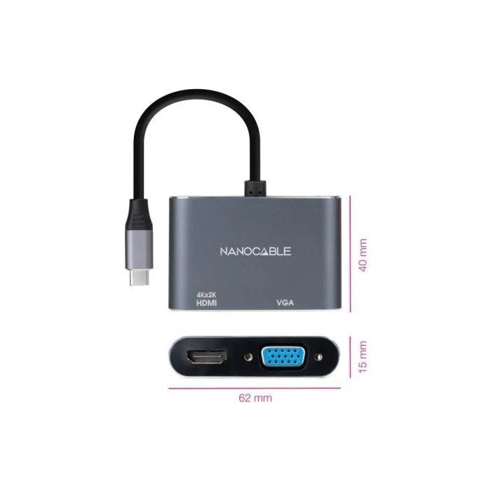 Adaptador USB C a VGA/HDMI NANOCABLE 10.16.4303 4K Ultra HD 1