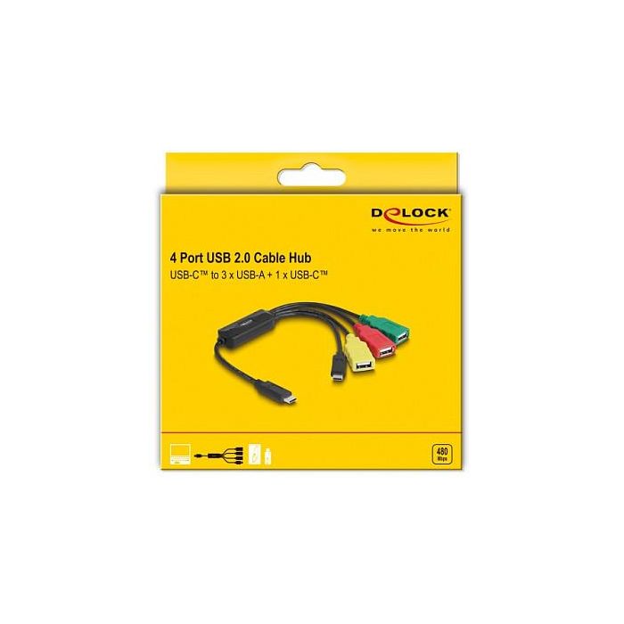 DeLOCK Concentrador USB 2.0 de 4 Puertos, Cable Hub USB-C a 3x USB-A + 1x USB-C, Longitud de Cable 0.3 m, Plug and Play 3