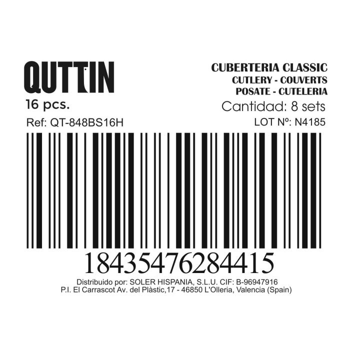 Cubertería 16 Piezas Quttin Classic - Inde (8 Unidades) 1 Cubertería 16 Piezas Quttin Classic - Inde (8 Unidades) 1